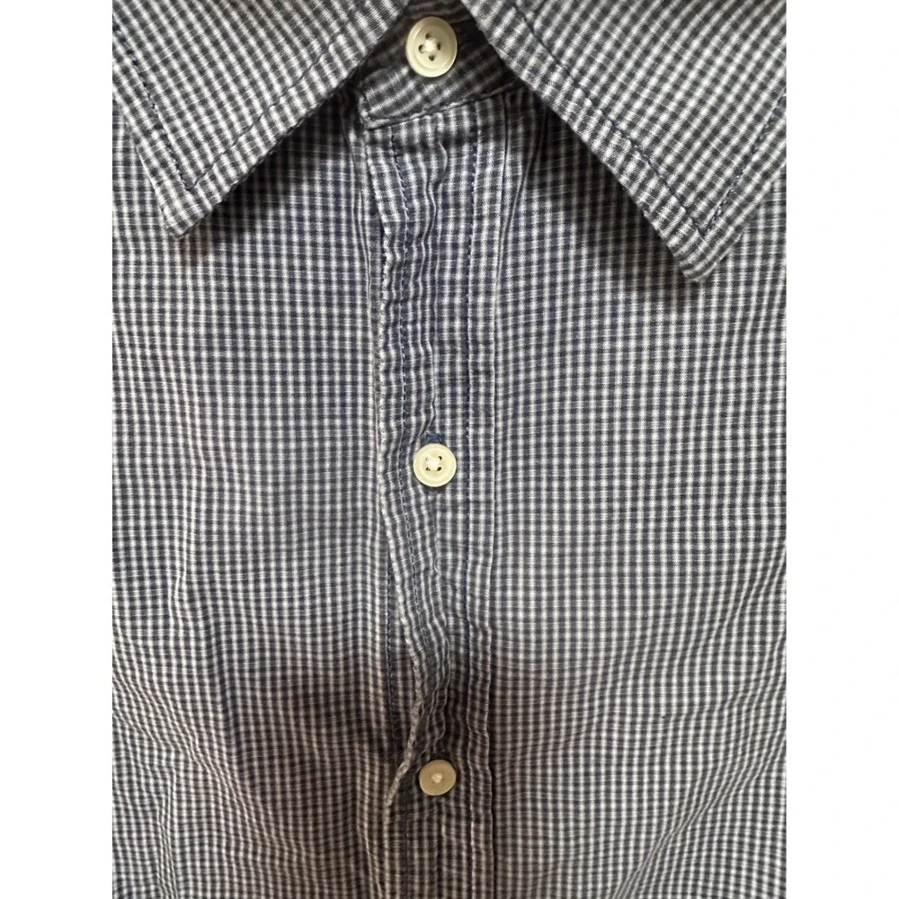 Levis Men XL Blue White Gingham Micro Check Cotton Button Down Shirt Long Sleeve
